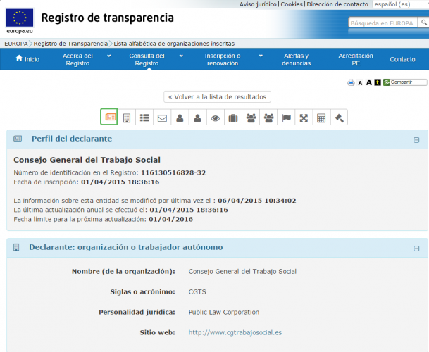 El CGTS se suma al Registro de Transparencia de la UE