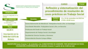 1º CURSO: REFLEXIÓN Y SISTEMATIZACIÓN DEL PROCEDIMIENTO DE RESOLUCIÓN DE CASOS PRÁCTICOS EN TRABAJO SOCIAL