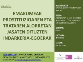 ONLINE HITZALDIA:“Emakumeak prostituzioaren eta trataren alorretan jasaten dituzten indarkeria-egoerak" //CHARLA ONLINE: "Mujeres en el ámbito de la prostitución y trata en situaciones de violencia" 