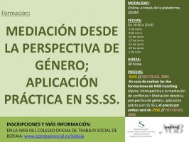 FORMAKUNTZA: BITARTEKARITZA GENERO IKUSPUNTUTIK. GIZARTE ZERBITZUETAN OINARRITUTAKO PRAKTIKAK // FORMACIÓN: MEDIACIÓN DESDE LA  PERSPECTIVA DE GÉNERO, APLICACIÓN PRÁCTICA EN LOS SERVICIOS SOCIALES