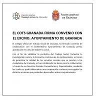 El COTS de Granada firma un convenio de colaboración con el Excmo. Ayuntamiento de Granada