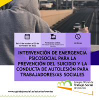 FORMACIÓN | Intervención de emergencia psicosocial para la prevención del suicidio y la conducta de autolesión para Trabajadoras/es Sociales