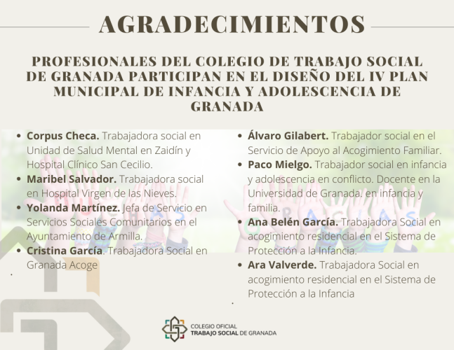 PROFESIONALES DEL COLEGIO DE TRABAJO SOCIAL DE GRANADA PARTICIPAN EN EL DISEÑO DEL IV PLAN MUNICIPAL DE INFANCIA Y ADOLESCENCIA DE GRANADA