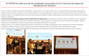 El COTS Navarra entidad premiada en la V Semana Europea de Mediación 
