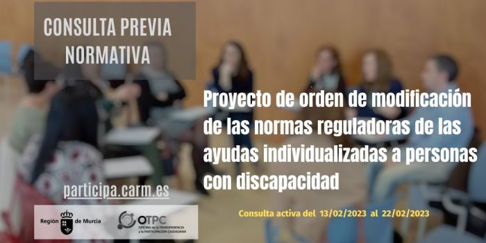 Consultas Previas: Proyecto de orden de modificación de las normas reguladoras de las ayudas individualizadas a personas con discapacidad