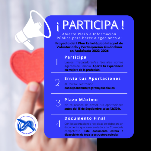 Abierto a información pública el Proyecto del I Plan Estratégico Integral de Voluntariado y Participación Ciudadana en Andalucía 2023-2026