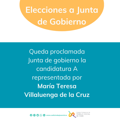 Celebradas las Elecciones a Junta de gobierno del CPTS de Cádiz, queda proclamada la Candidatura A representada por María Teresa Villaluenga de la Cruz.