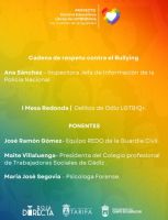 La presidenta del Colegio Profesional de Trabajo Social participa en la I Jornada contra los delitos de odio LGTB dirigida al alumnado de secundaria de Tarifa.