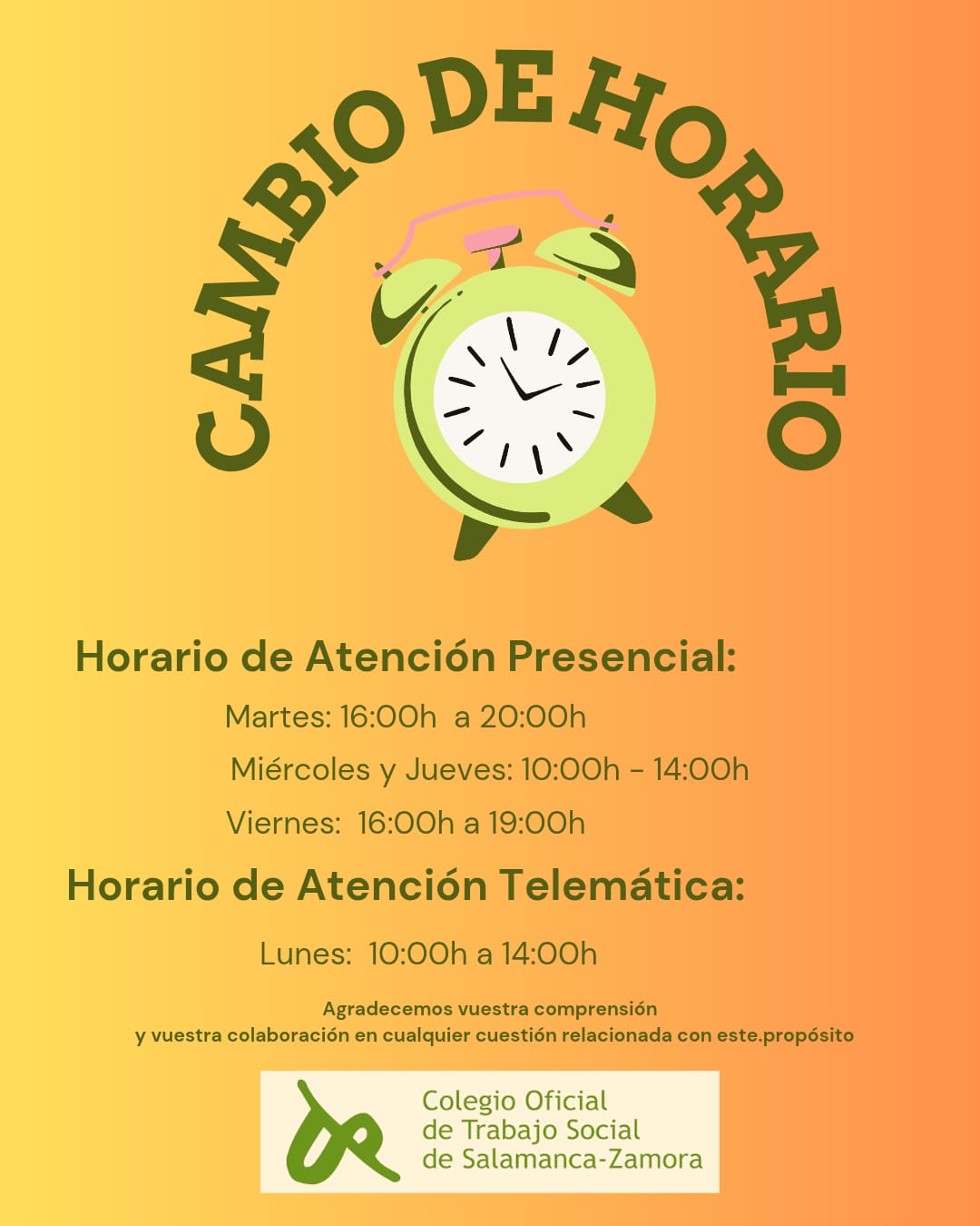 Nuevo horario de atención